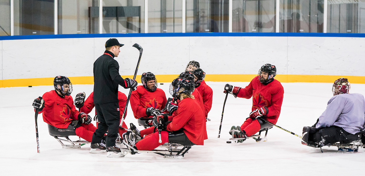 PyeongChang 8/3/2018 - Assistant coach Luke Pierce as Canada's sledge hockey team practices ahead of the start of competition at the Gangneung practice venue during the 2018 Winter Paralympic Games in Pyeongchang, Korea. Photo: Dave Holland/Canadian Paralympic Committee